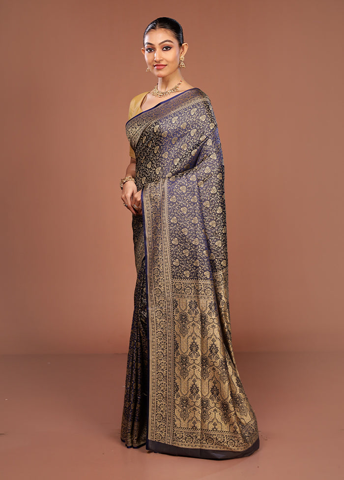 Blue Jamewar Silk Saree With Blouse Piece