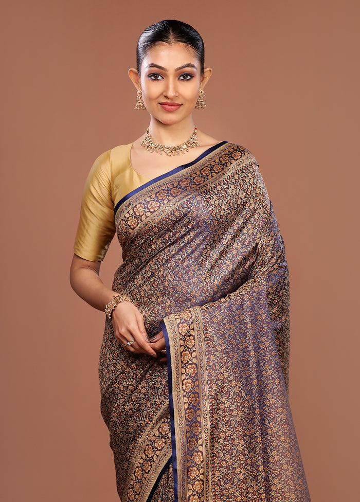 Blue Jamewar Silk Saree With Blouse Piece