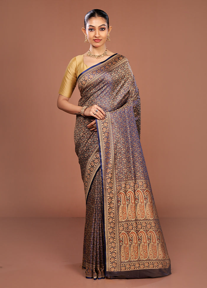 Blue Jamewar Silk Saree With Blouse Piece