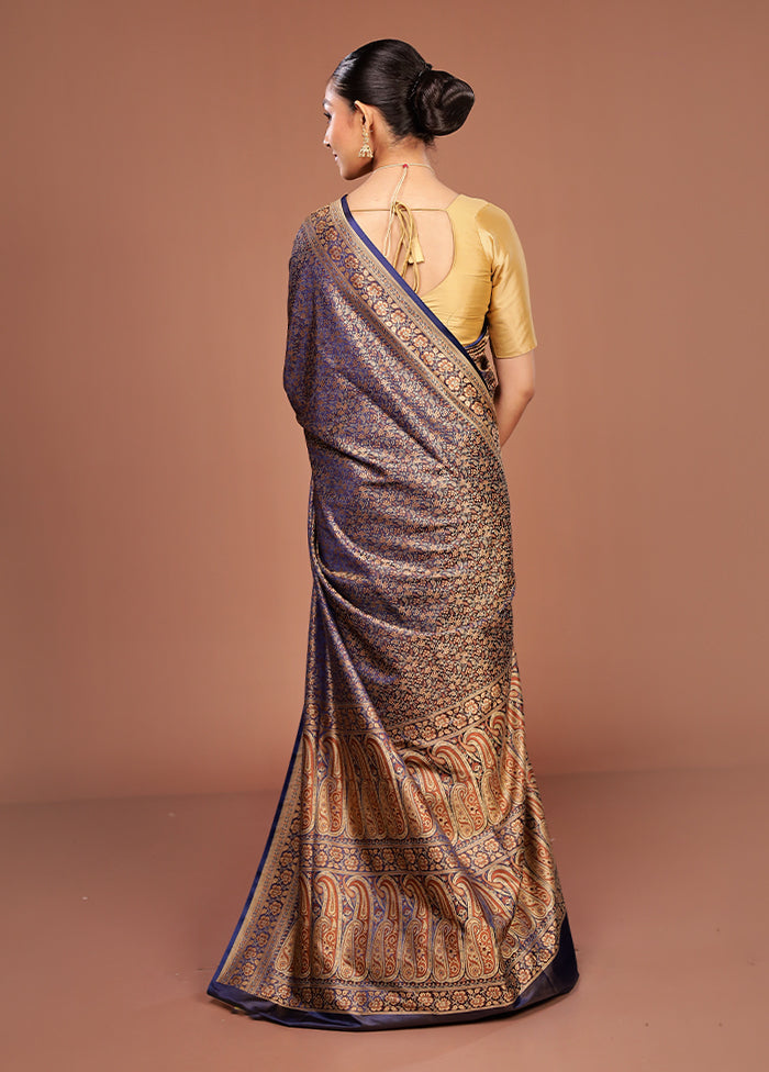 Blue Jamewar Silk Saree With Blouse Piece
