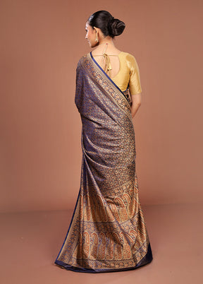 Blue Jamewar Silk Saree With Blouse Piece