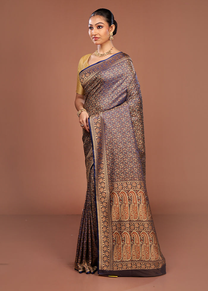 Blue Jamewar Silk Saree With Blouse Piece