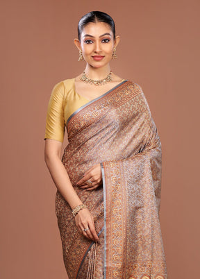 Grey Jamewar Silk Saree With Blouse Piece