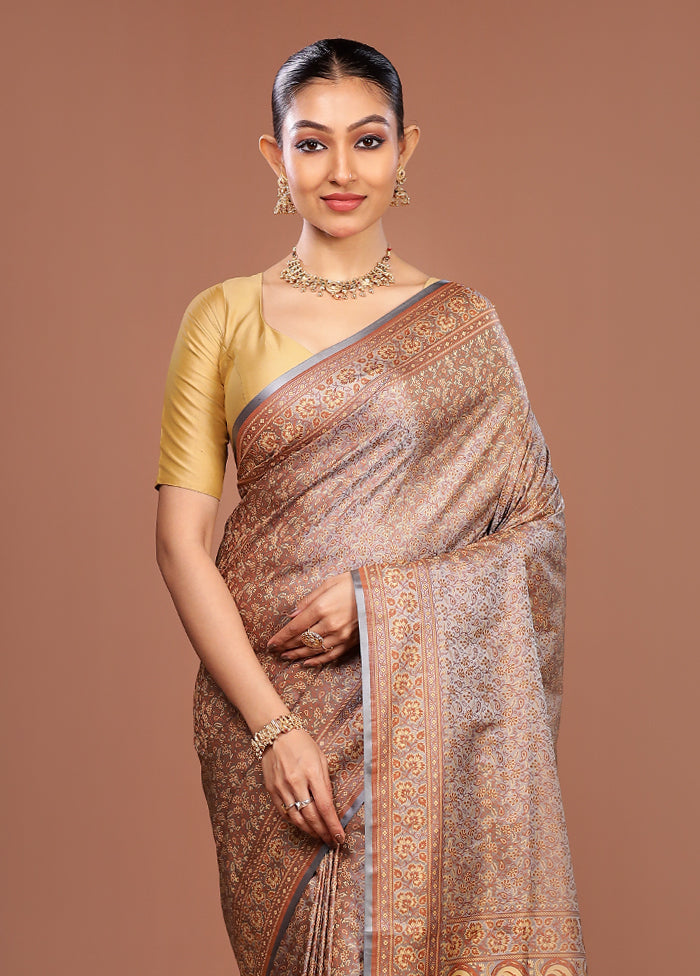 Grey Jamewar Silk Saree With Blouse Piece