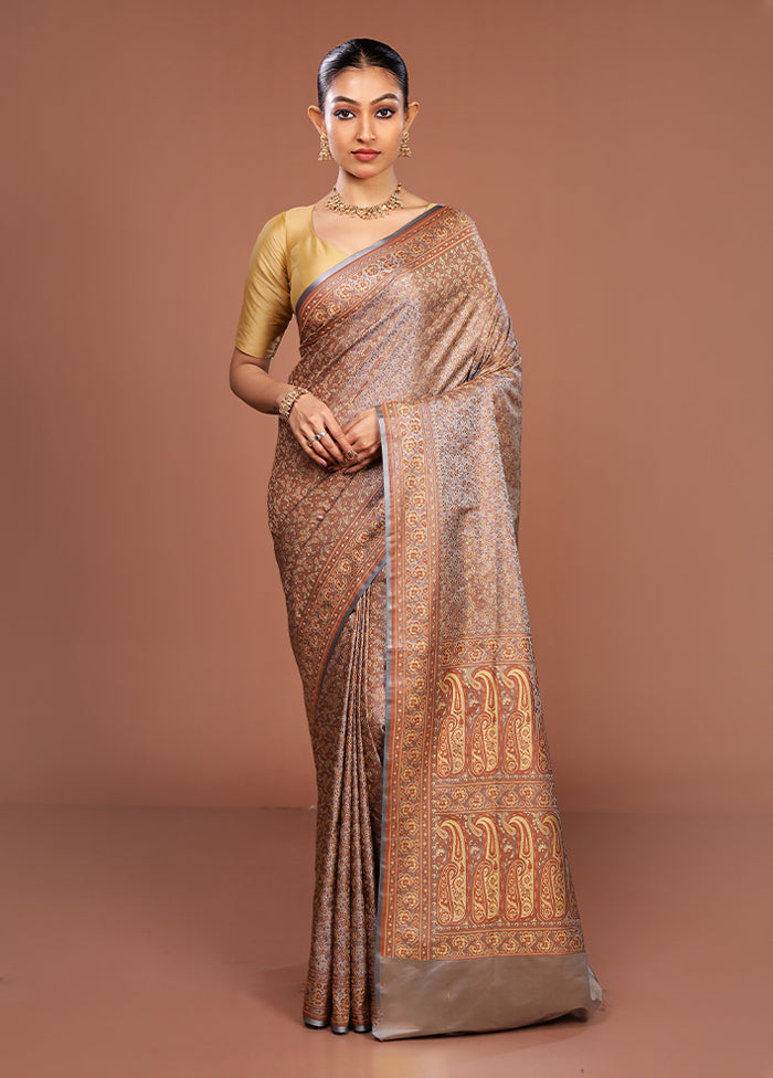 Grey Jamewar Silk Saree With Blouse Piece