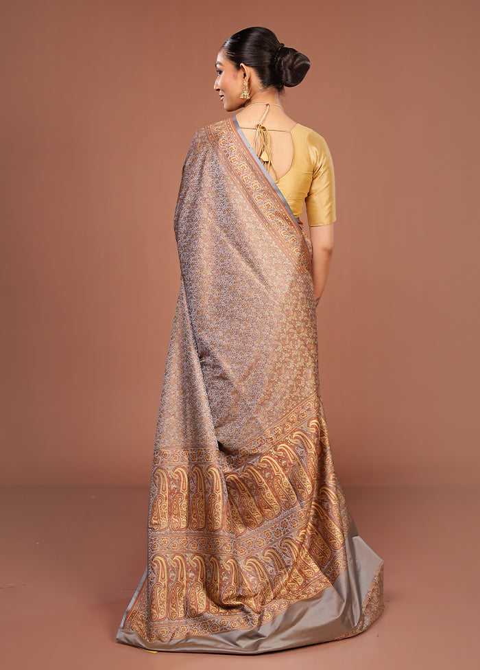 Grey Jamewar Silk Saree With Blouse Piece