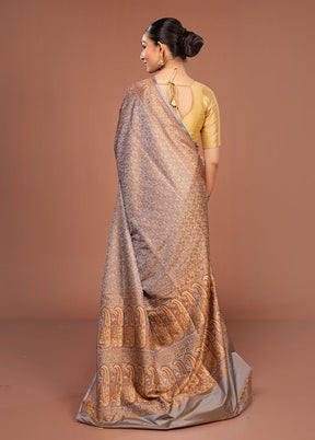 Grey Jamewar Silk Saree With Blouse Piece