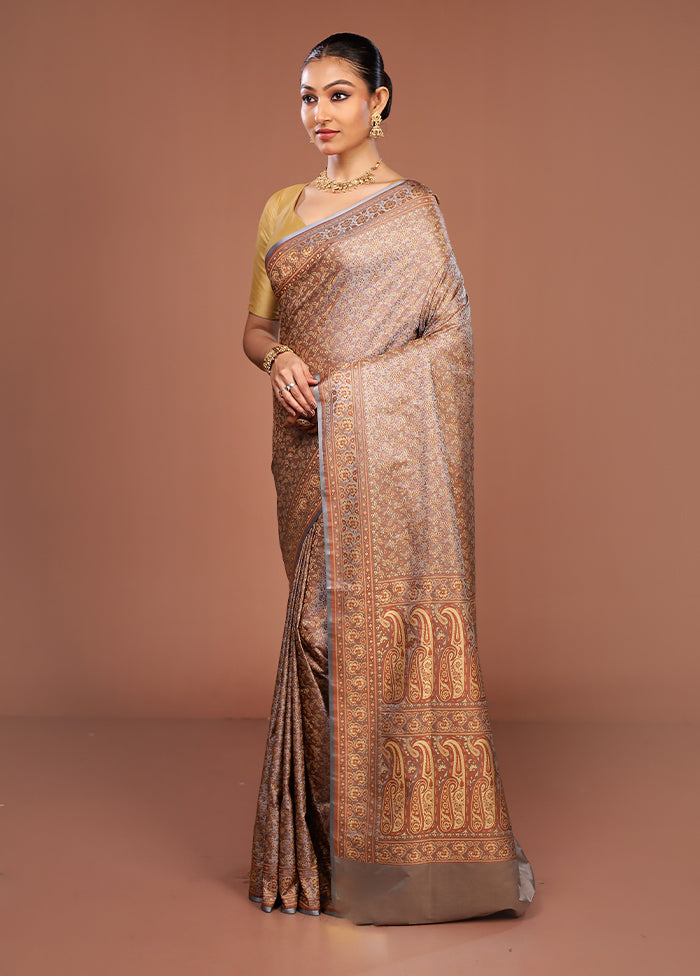Grey Jamewar Silk Saree With Blouse Piece