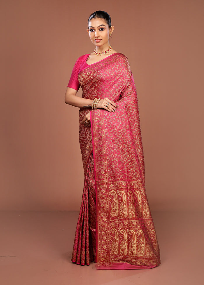 Purple Jamewar Silk Saree With Blouse Piece