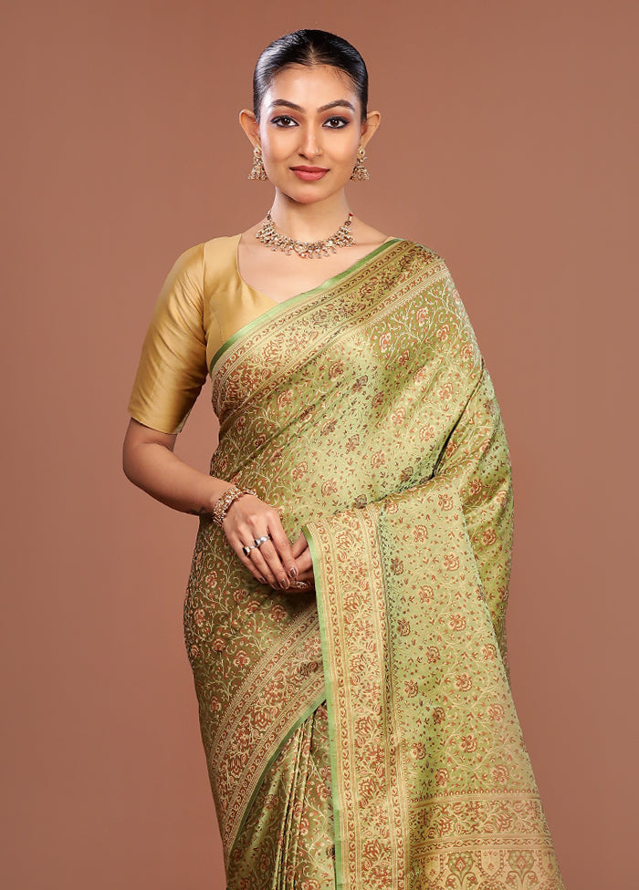 Green Jamewar Silk Saree With Blouse Piece