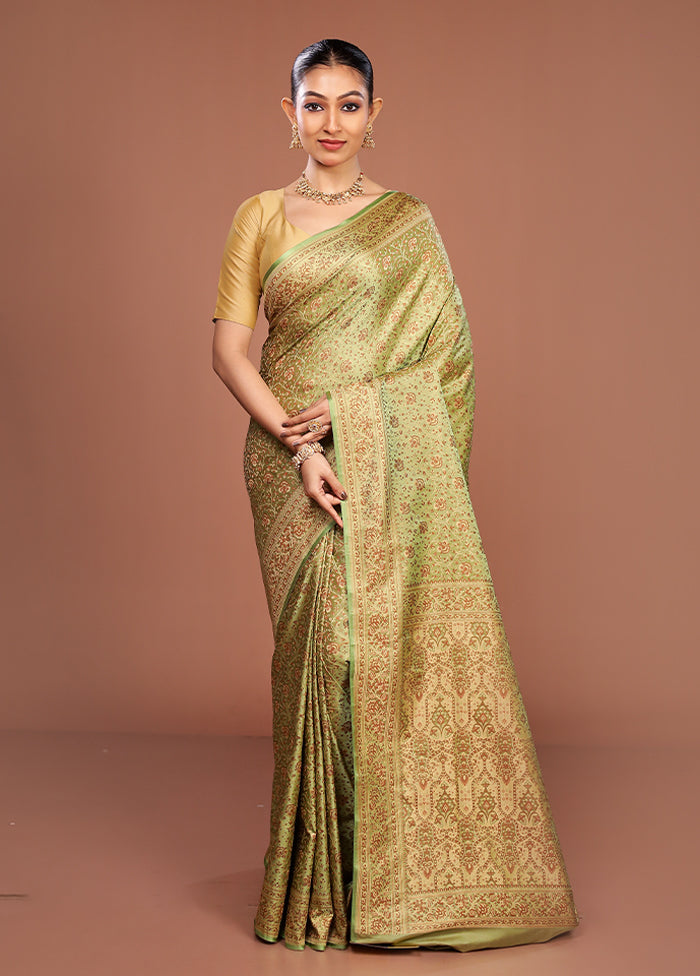 Green Jamewar Silk Saree With Blouse Piece