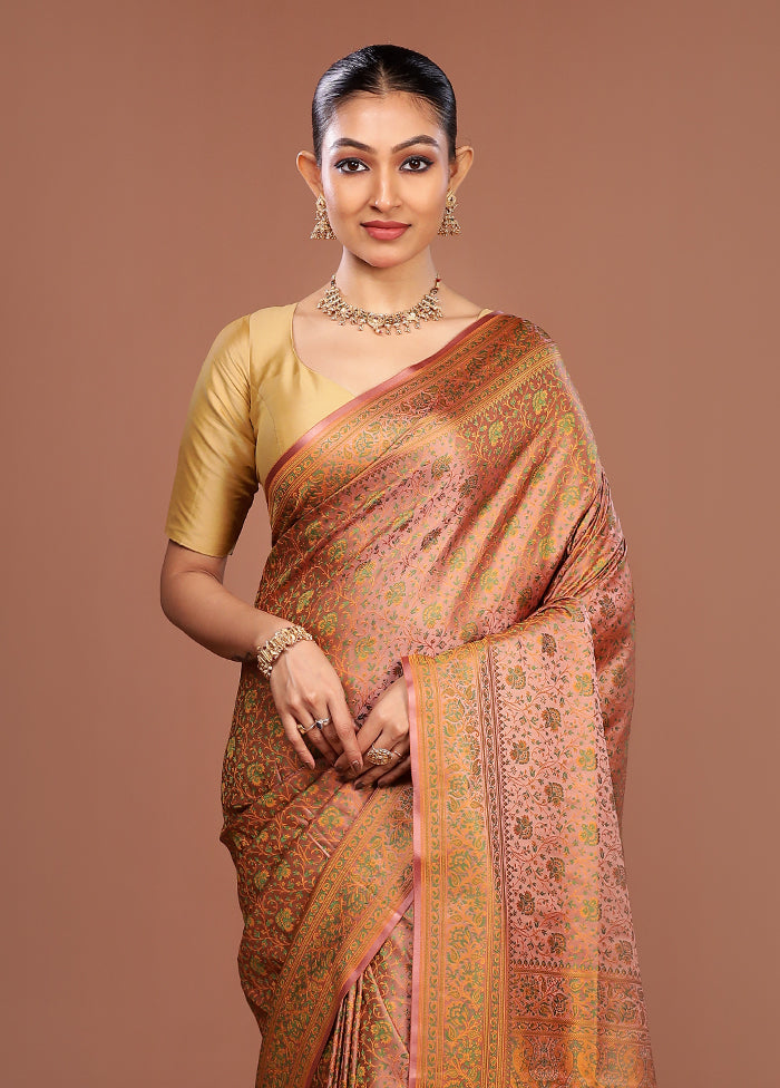 Pink Jamewar Silk Saree With Blouse Piece