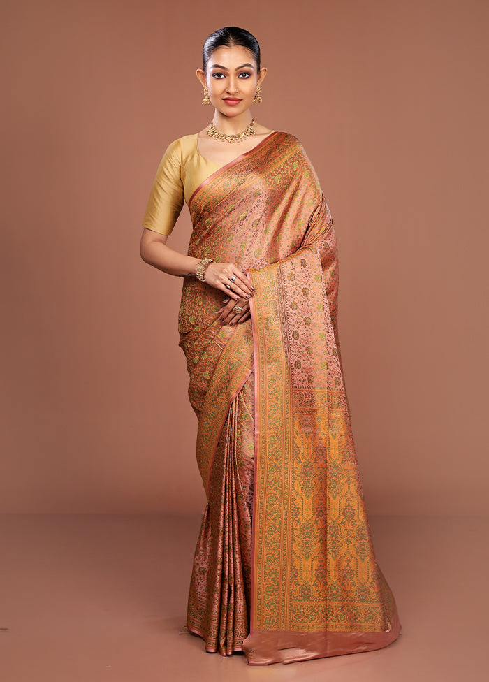 Pink Jamewar Silk Saree With Blouse Piece