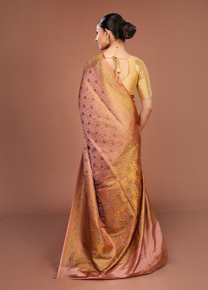Pink Jamewar Silk Saree With Blouse Piece