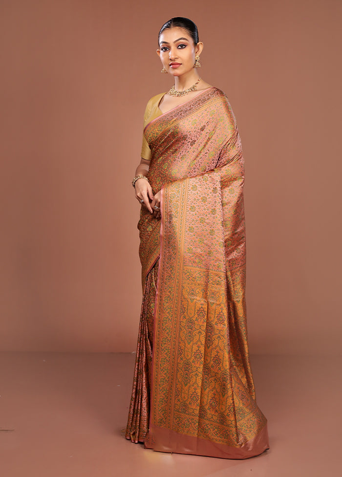 Pink Jamewar Silk Saree With Blouse Piece