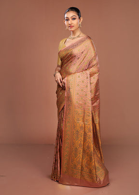 Pink Jamewar Silk Saree With Blouse Piece