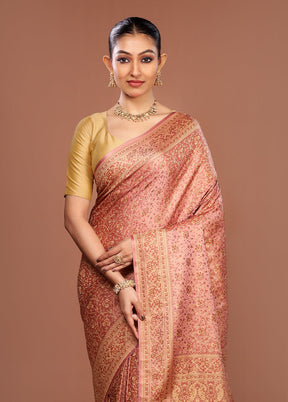Pink Jamewar Silk Saree With Blouse Piece