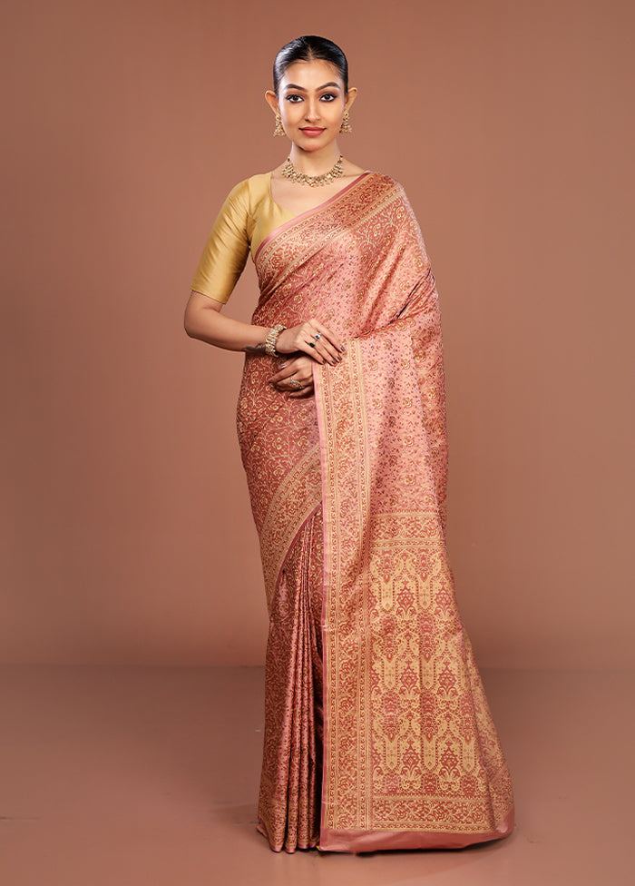 Pink Jamewar Silk Saree With Blouse Piece