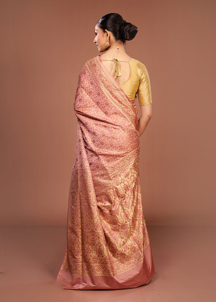 Pink Jamewar Silk Saree With Blouse Piece