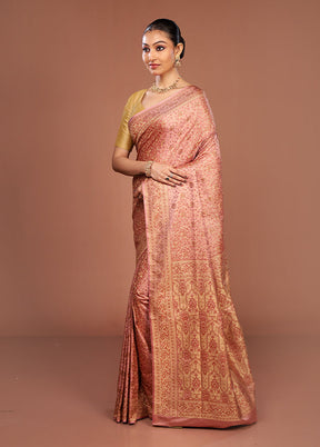 Pink Jamewar Silk Saree With Blouse Piece
