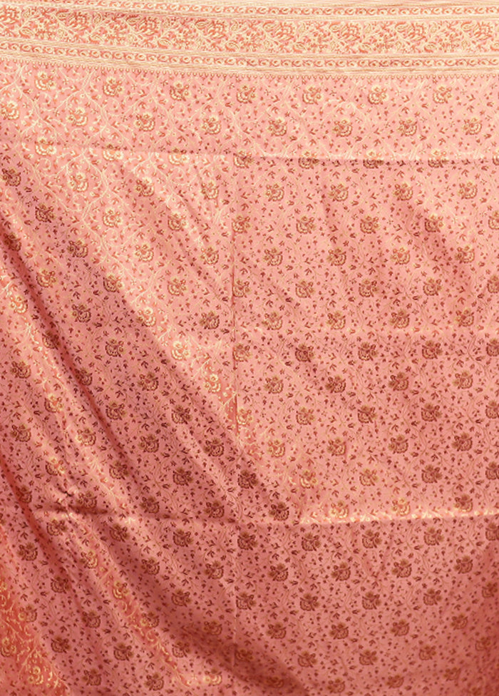 Pink Jamewar Silk Saree With Blouse Piece