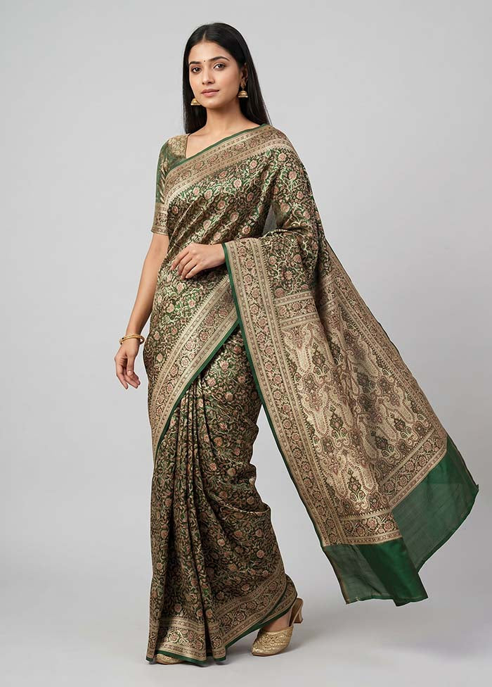 Green Jamewar Silk Saree With Blouse Piece