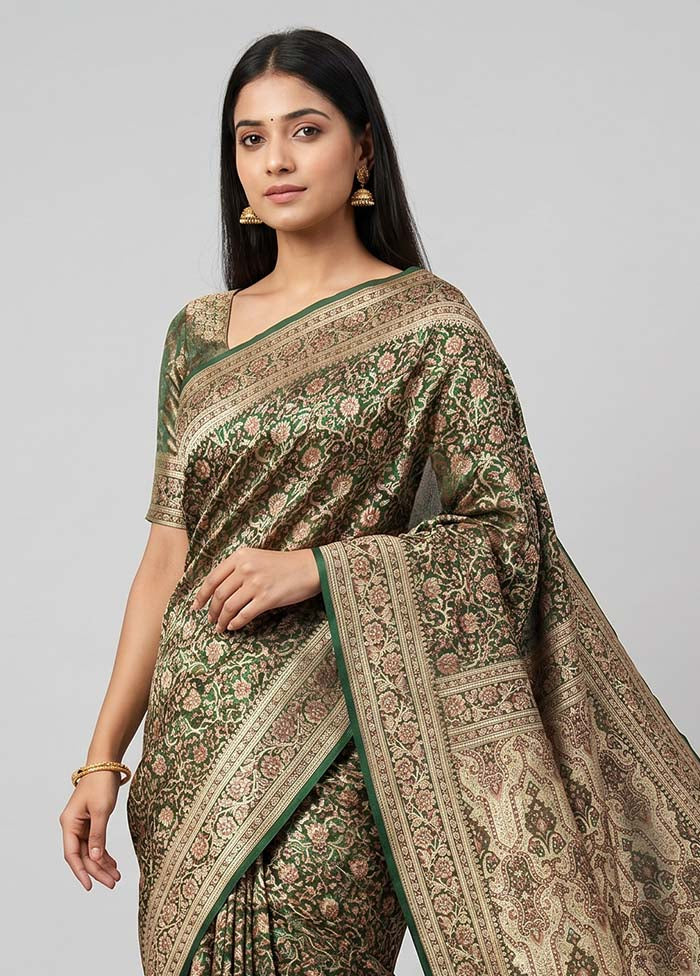 Green Jamewar Silk Saree With Blouse Piece
