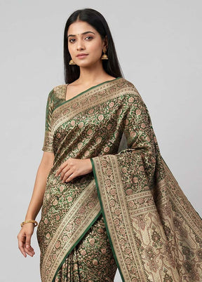 Green Jamewar Silk Saree With Blouse Piece