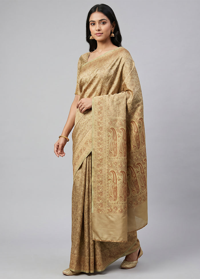 Cream Jamewar Silk Saree With Blouse Piece