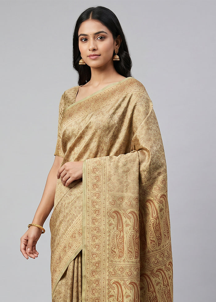 Cream Jamewar Silk Saree With Blouse Piece