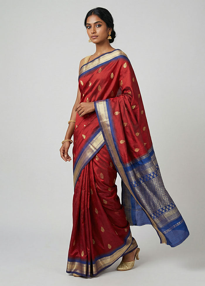 Maroon Kanjivaram Silk Saree With Blouse Piece