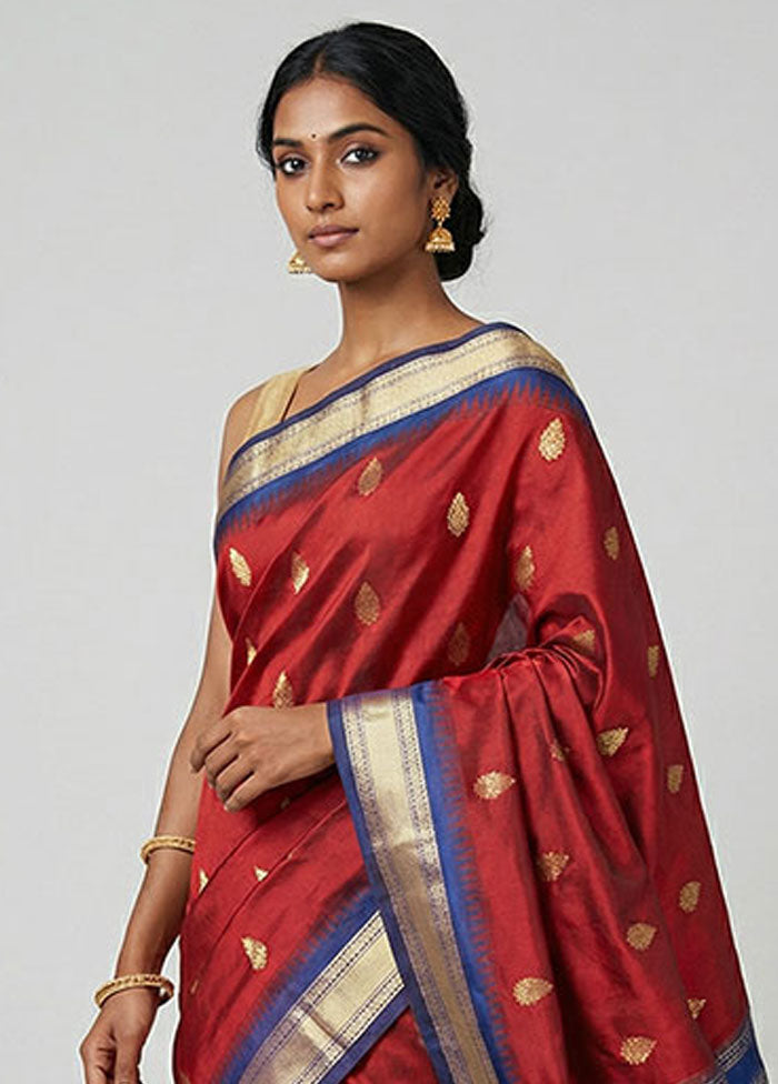 Maroon Kanjivaram Silk Saree With Blouse Piece