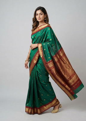 Green Kanjivaram Silk Saree With Blouse Piece