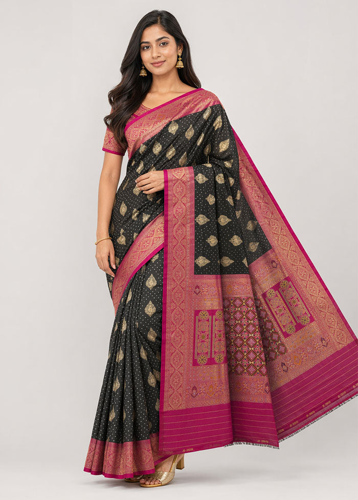 Black Dupion Silk Saree With Blouse Piece