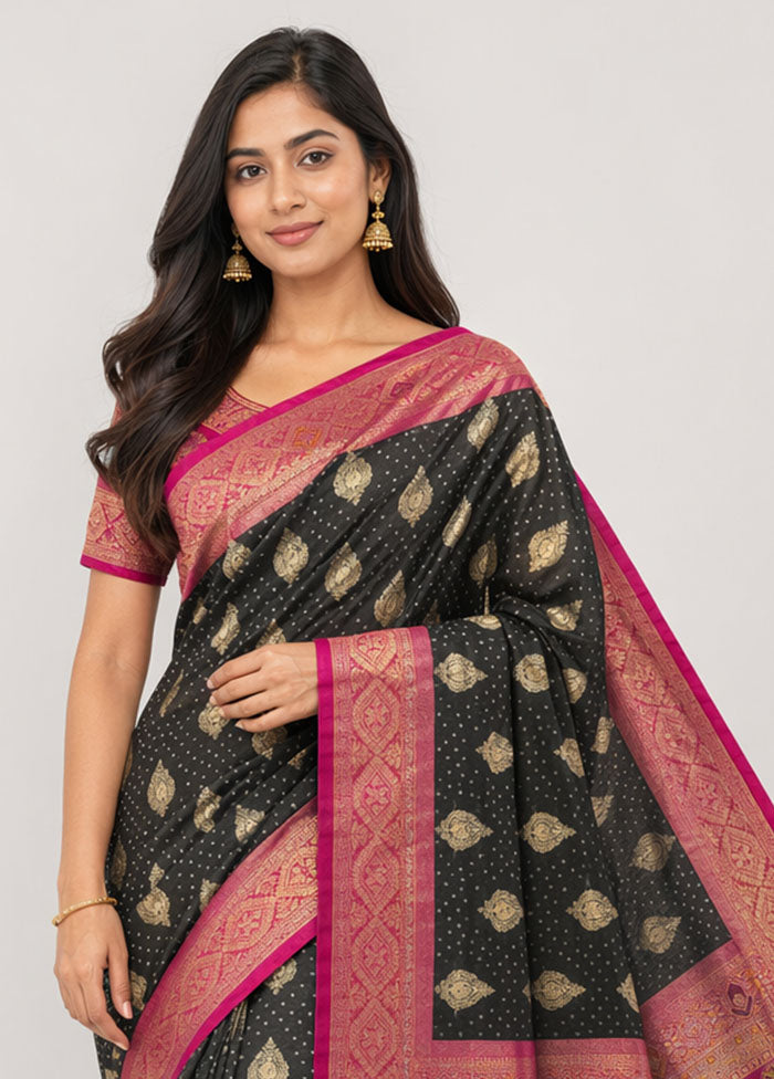 Black Dupion Silk Saree With Blouse Piece