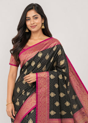 Black Dupion Silk Saree With Blouse Piece