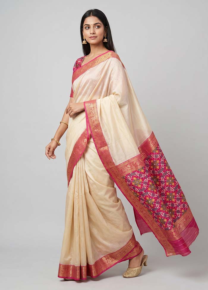 Cream Dupion Silk Saree With Blouse Piece