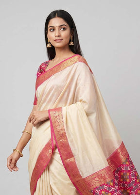 Cream Dupion Silk Saree With Blouse Piece