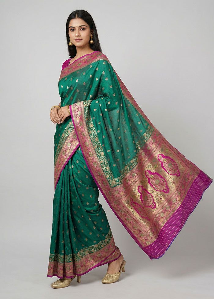 Green Dupion Silk Saree With Blouse Piece