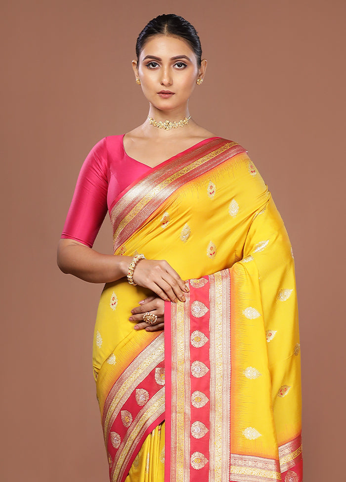 Yellow Dupion Silk Saree With Blouse Piece