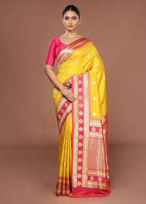 Yellow Dupion Silk Saree With Blouse Piece