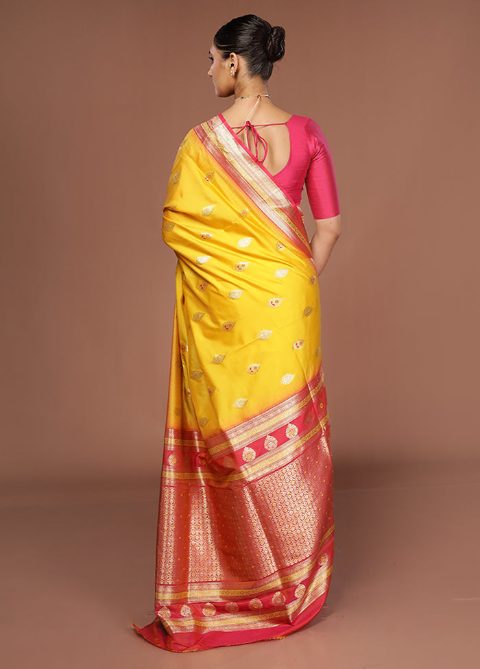 Yellow Dupion Silk Saree With Blouse Piece