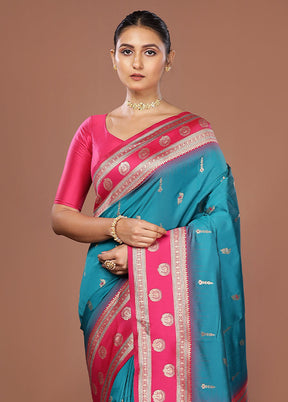 Green Dupion Silk Saree With Blouse Piece