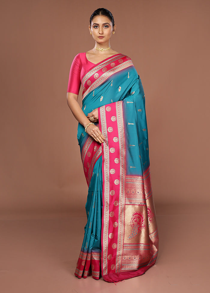 Green Dupion Silk Saree With Blouse Piece