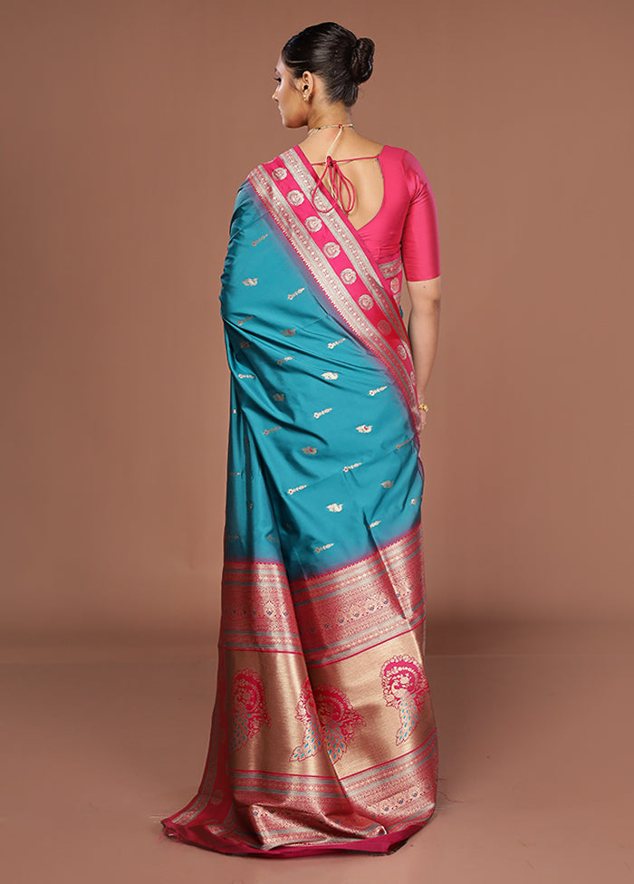 Green Dupion Silk Saree With Blouse Piece