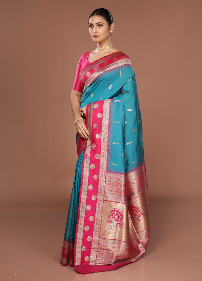 Green Dupion Silk Saree With Blouse Piece