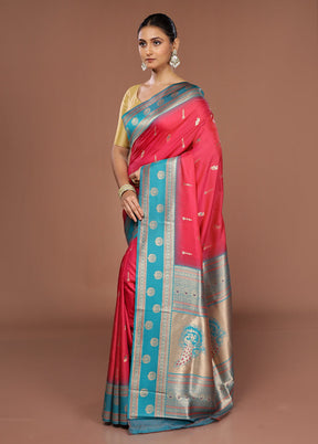 Pink Dupion Silk Saree With Blouse Piece