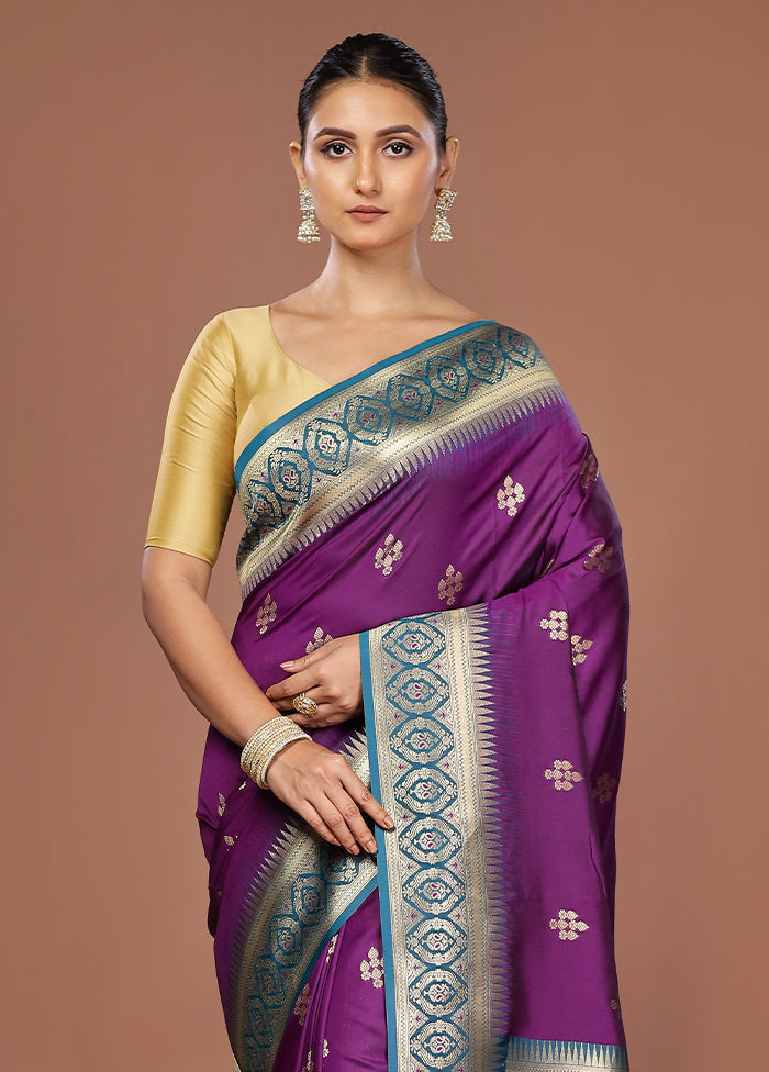Purple Dupion Silk Saree With Blouse Piece