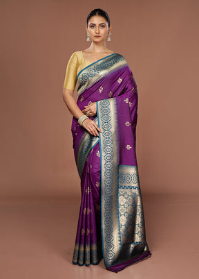 Purple Dupion Silk Saree With Blouse Piece