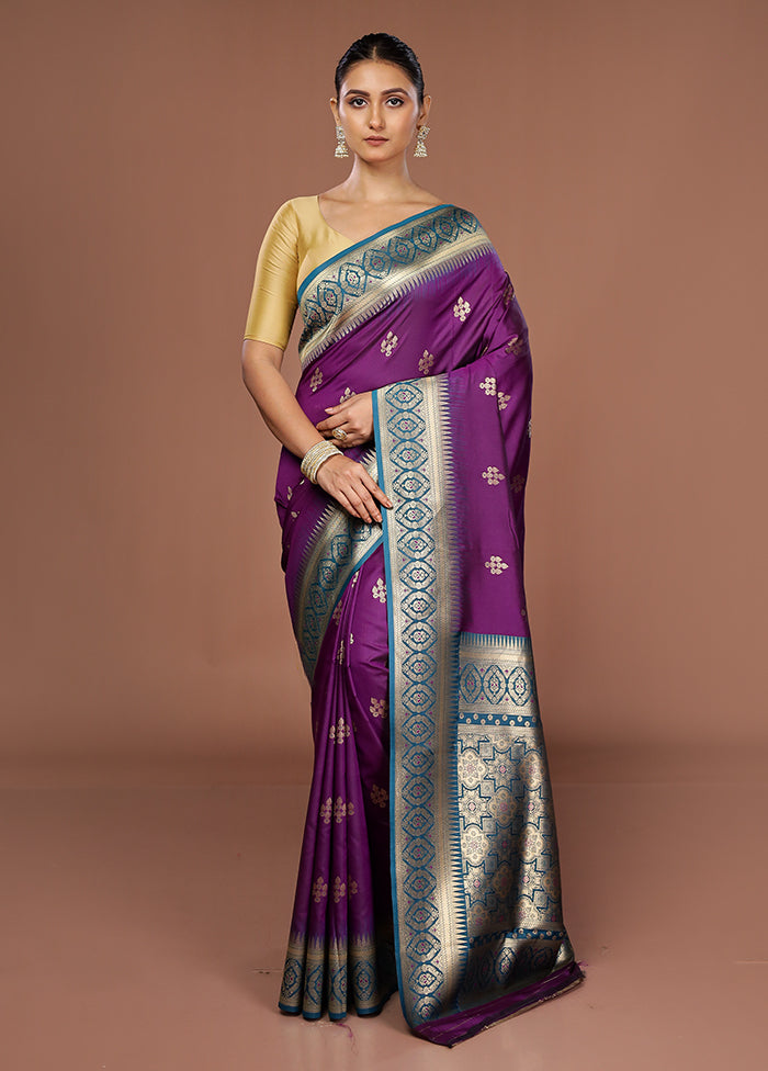 Purple Dupion Silk Saree With Blouse Piece